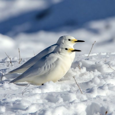 Two Snowy Plovers on Snow