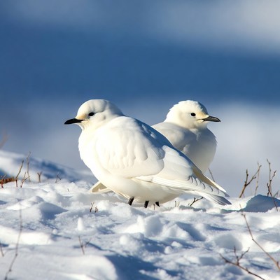 Two Snowy Owls on Snowy Ground