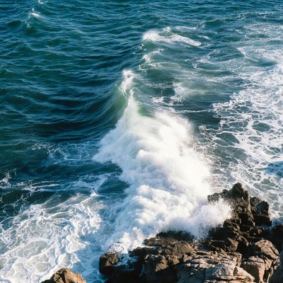 Ocean Waves Crashing on Rocks