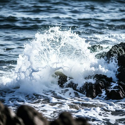 Ocean Waves Crashing on Rocks