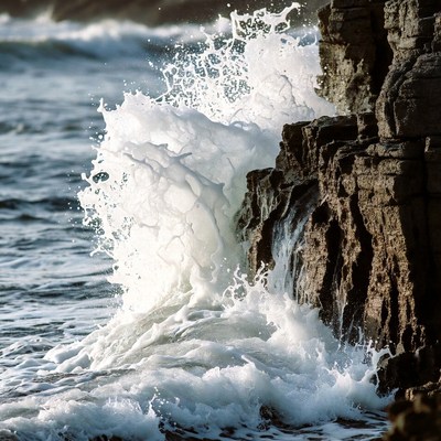 Ocean Waves Crashing Against Rocks