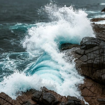 Ocean Wave Crashing on Rocks