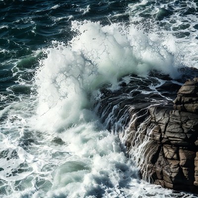 Ocean Wave Crashing on Rocks