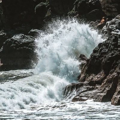 Ocean Waves Crashing on Rocks