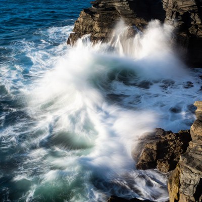 Ocean Waves Crashing on Rocks