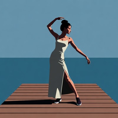 Woman dancing on wooden pier