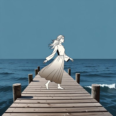 Woman walking on pier by sea