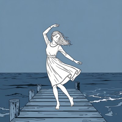 Woman dancing on pier over sea
