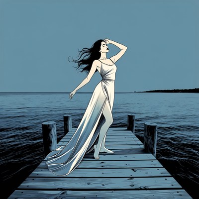 Woman in white dress on pier
