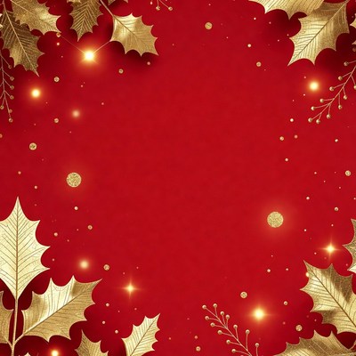 Golden Holly Border on Red Background