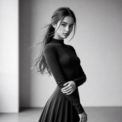 Woman in black turtleneck dress