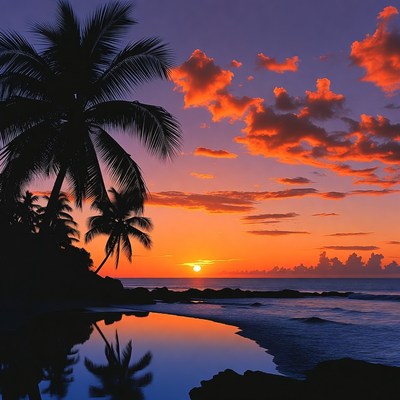 Palm Trees at Tropical Sunset Beach
