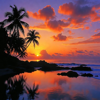 Tropical Sunset with Palm Trees Silhouette