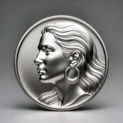 Silver coin with woman's profile