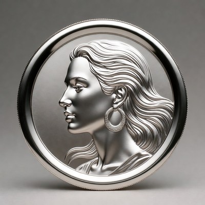 Silver coin with woman's profile