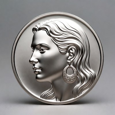 Silver coin with woman's profile