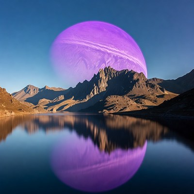 Purple Planet Over Mountain Lake