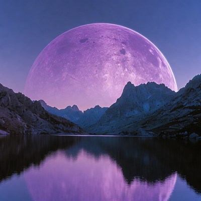 Purple Moon Over Mountain Lake