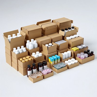 Stack of Cardboard Boxes with Bottles
