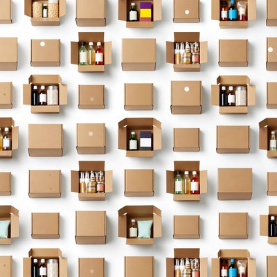 Open Cardboard Boxes with Products