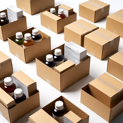 Cardboard boxes with bottles