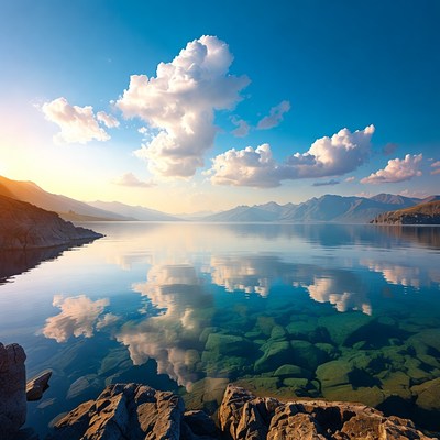 Mountain Lake with Reflections at Sunset