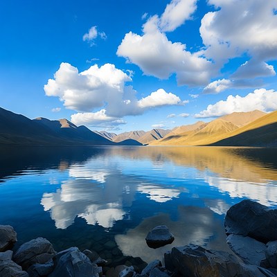 Mountain Lake with Clouds Reflection
