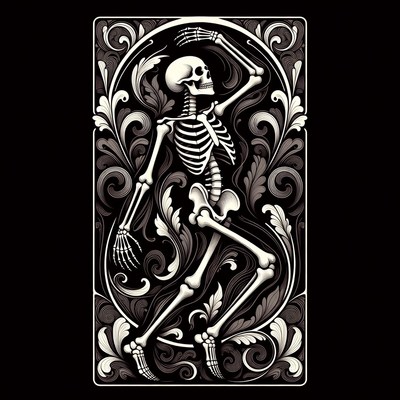 Dancing Skeleton in Ornate Frame