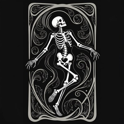 Art Nouveau Dancing Skeleton Illustration