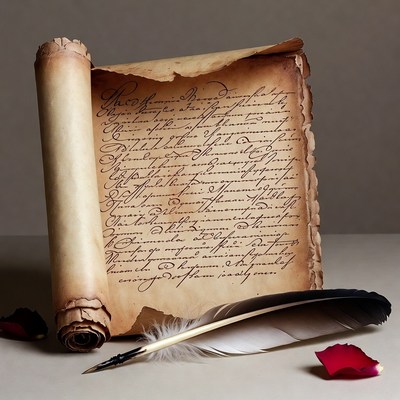 Ancient Scroll with Quill and Rose