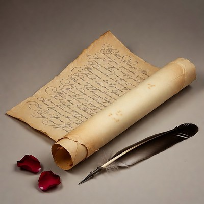 Ancient Scroll with Quill and Roses