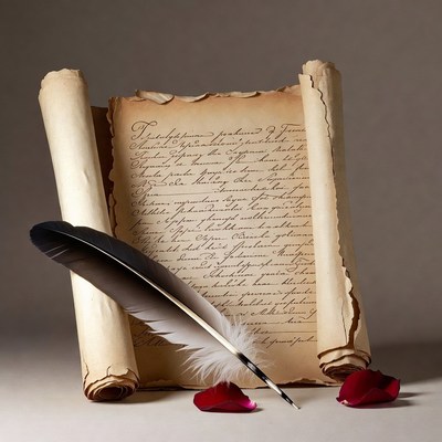 Ancient Scroll with Quill and Roses