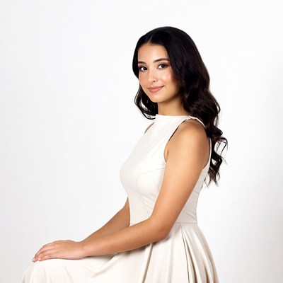 Beautiful young woman in white dress