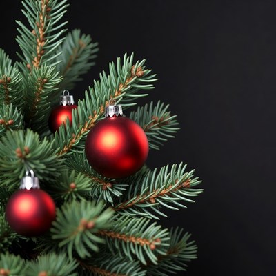 Christmas ornaments on fir branch
