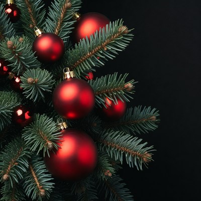 Red Christmas Baubles on Fir Branch