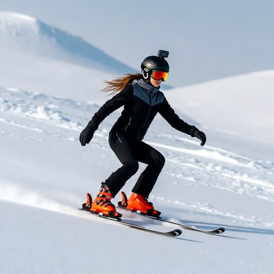 Woman skiing down snowy slope
