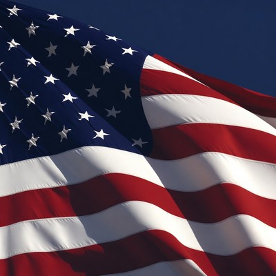 Waving American Flag on Blue Sky