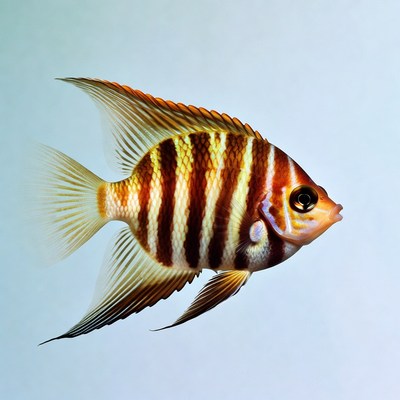 Vibrant Striped Angelfish on Blue Background