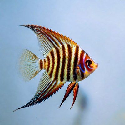 Vibrant Queen Angelfish on blue background