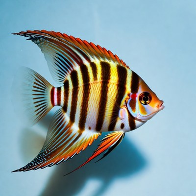 Colorful Majestic Angelfish on Blue Background