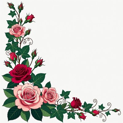 Pink and Red Roses Corner Illustration