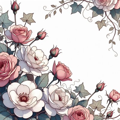 Pink and White Roses with Ivy