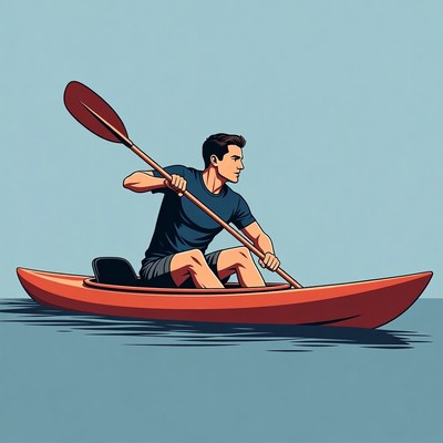 Man paddling red kayak