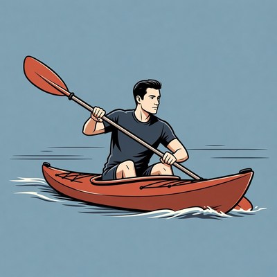 Man kayaking in red kayak