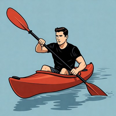 Man paddling red kayak