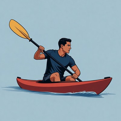 Man paddling red kayak