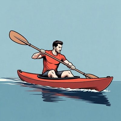 Man kayaking in red kayak