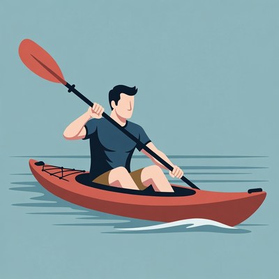 Man paddling red kayak