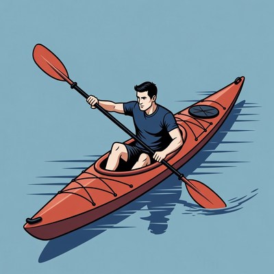 Man paddling red kayak