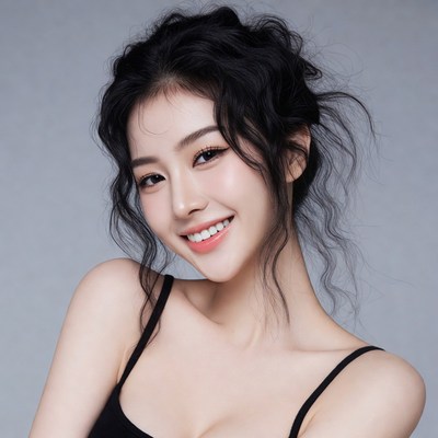 Smiling Asian woman with black hair